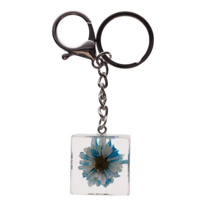 Real Daisy in Acrylic Cube Keychain - Blue