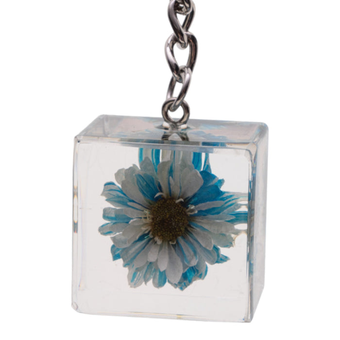 Real Daisy in Acrylic Cube Keychain - Blue