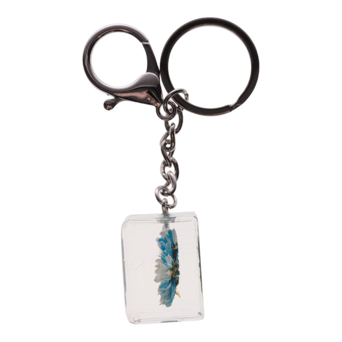 Real Daisy in Acrylic Cube Keychain - Blue