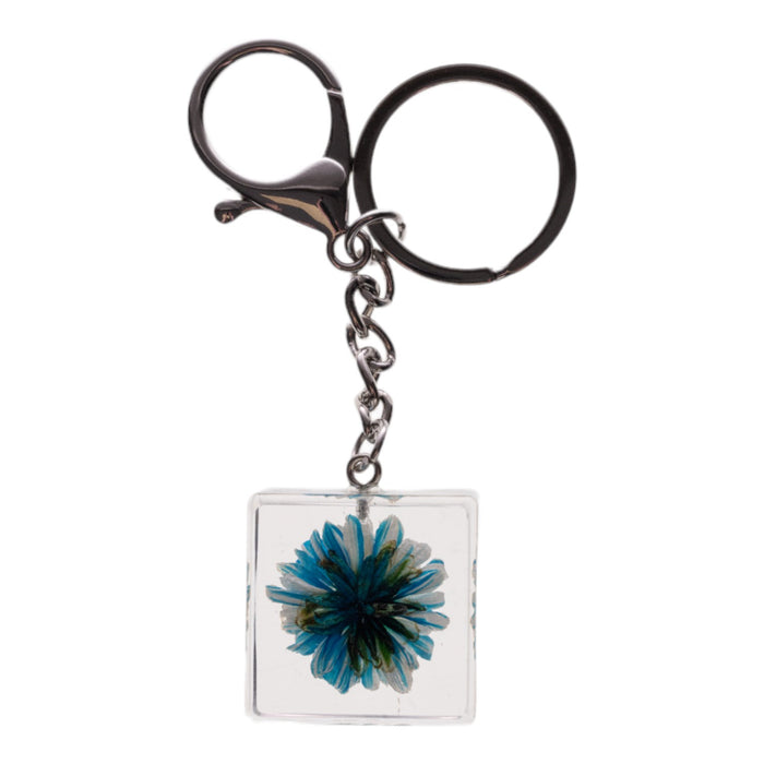 Real Daisy in Acrylic Cube Keychain - Blue