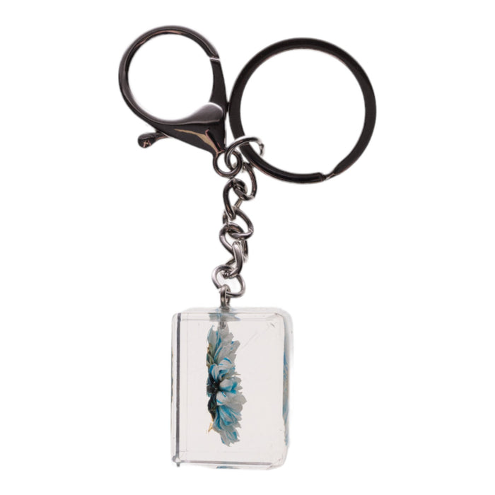 Real Daisy in Acrylic Cube Keychain - Blue