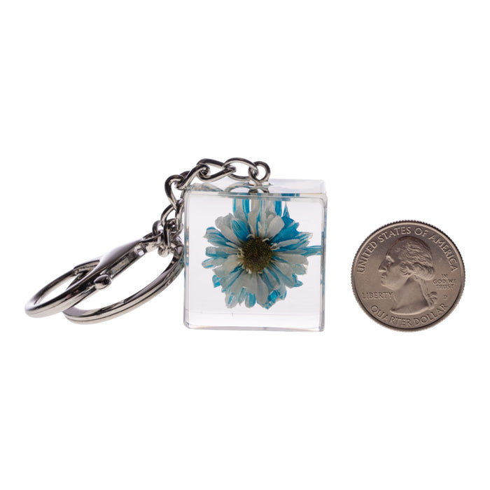 Real Daisy in Acrylic Cube Keychain - Blue