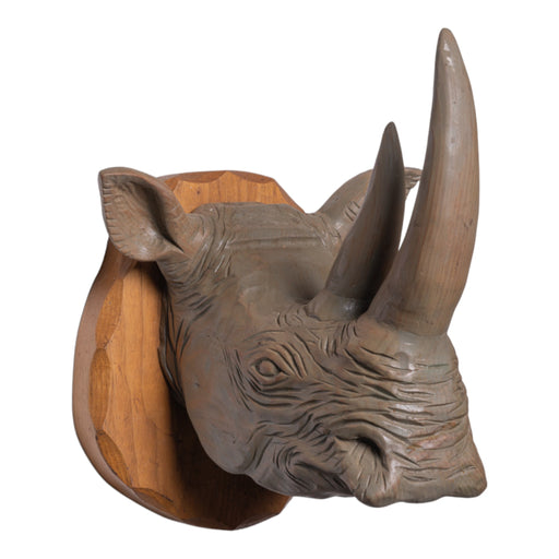 Wooden Carved Rhinoceros Plaque