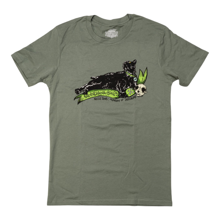 Sir Indiana Bones with Cat Skull T-Shirt - Sage Green