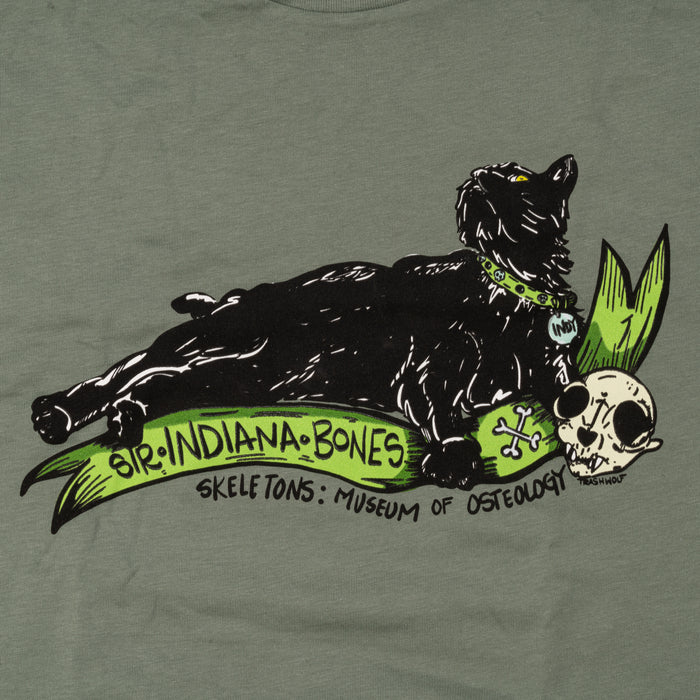 Sir Indiana Bones with Cat Skull T-Shirt - Sage Green