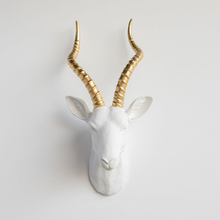 White Faux Taxidermy The Franklin | Gold Deer Head Wall Decor | Stag Head  Wall Mount | Animal Head Wall Hanging Sculpture | Faux Animal Heads