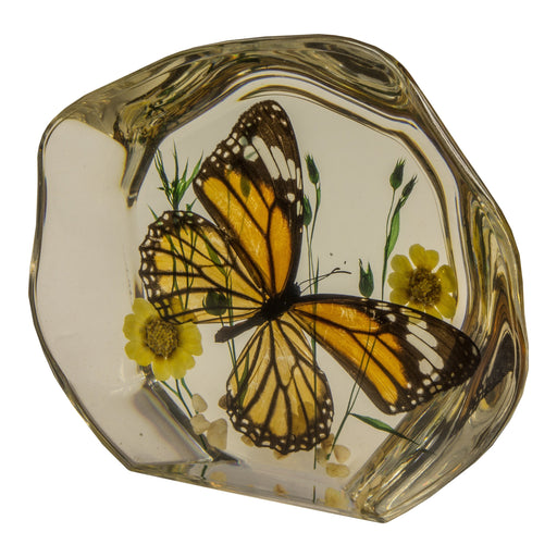 Real Common Tiger Butterfly with Flowers in Acrylic Paperweight